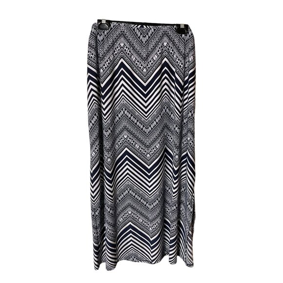 Susan Graver Navy Blue White Elastic Waist Mid length Skirt - Picture 1 of 4